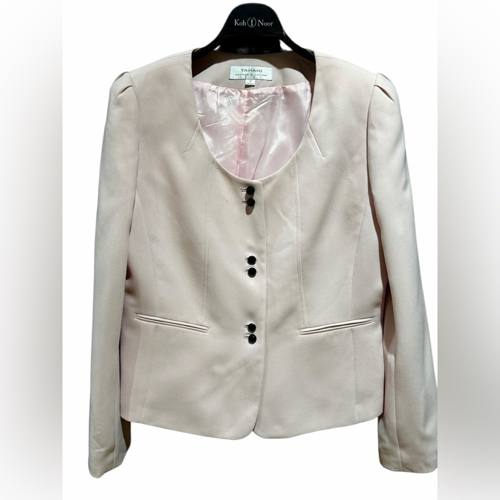 Tahari Light Pink Button Front Blazer NWOT Size 14 Elegant Career Jacket